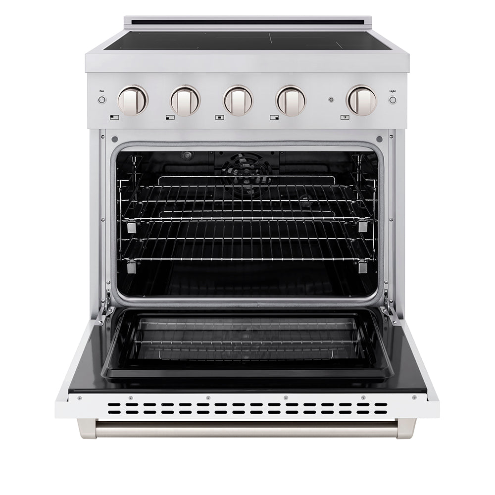ZLINE 30 in Induction Range 4.2 cu. ft. 4 Element Cooktop Electric Convection Oven Stainless Steel White Matte Door (SINR-WM-30)