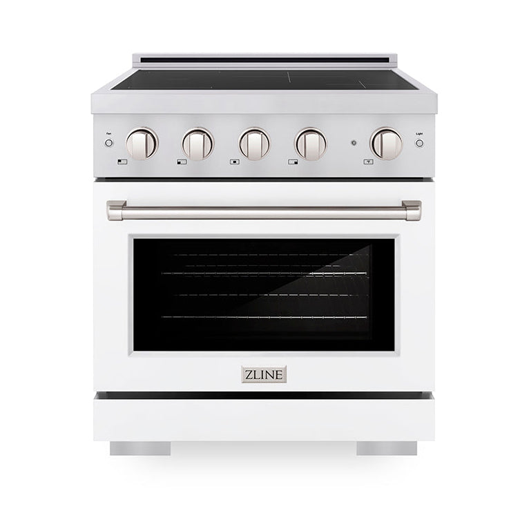 ZLINE 30 in Induction Range 4.2 cu. ft. 4 Element Cooktop Electric Convection Oven Stainless Steel White Matte Door (SINR-WM-30)