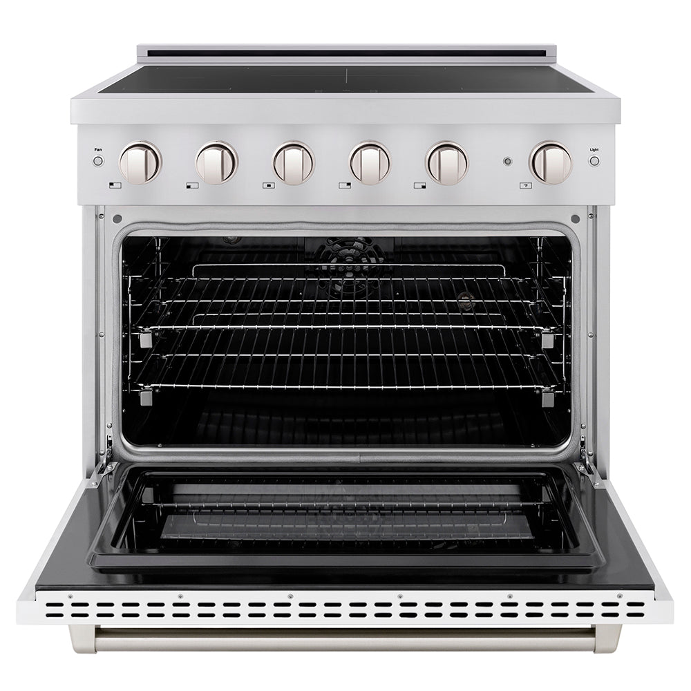 ZLINE 36 in. Induction Range 5.2 cu. ft. 5 Element Cooktop Electric Convection Oven Stainless Steel White Matte Door (SINR-WM-36)