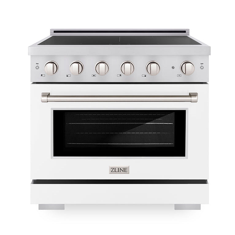 ZLINE 36 in. Induction Range 5.2 cu. ft. 5 Element Cooktop Electric Convection Oven Stainless Steel White Matte Door (SINR-WM-36)