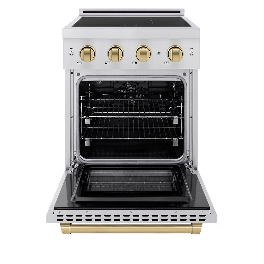 ZLINE 24 in. Induction Range 3.2 cu. ft. Electric Convection Oven 3 Element Cooktop Stainless Steel Champagne Bronze Accents (SINRZ-24-CB)