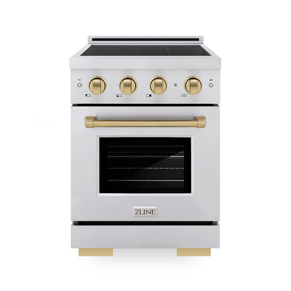 ZLINE 24 in. Induction Range 3.2 cu. ft. Electric Convection Oven 3 Element Cooktop Stainless Steel Champagne Bronze Accents (SINRZ-24-CB)