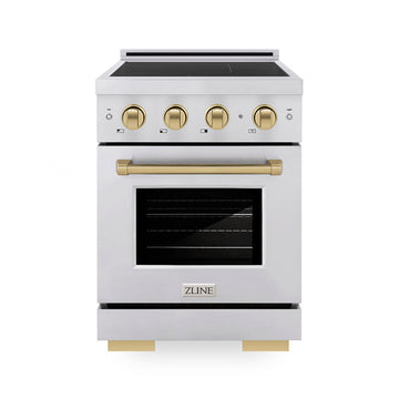 ZLINE 24 in. Induction Range 3.2 cu. ft. Electric Convection Oven 3 Element Cooktop Stainless Steel Champagne Bronze Accents (SINRZ-24-CB)