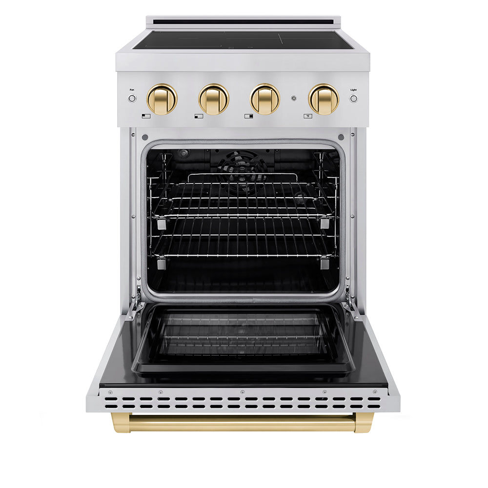 ZLINE 24 in. Induction Range 3.2 cu. ft. Electric Convection Oven 3 Element Cooktop Stainless Steel Polished Gold Accents (SINRZ-24-G)