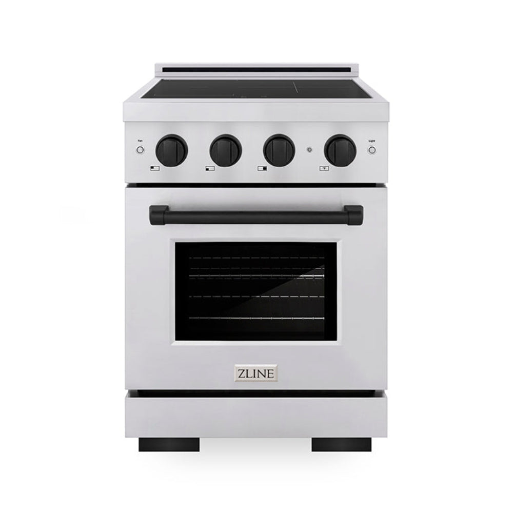 ZLINE 24 in Induction Range 3.2 cu ft Stainless Steel 3 Element Cooktop Electric Convection Oven Matte Black Accents (SINRZ-24-MB)