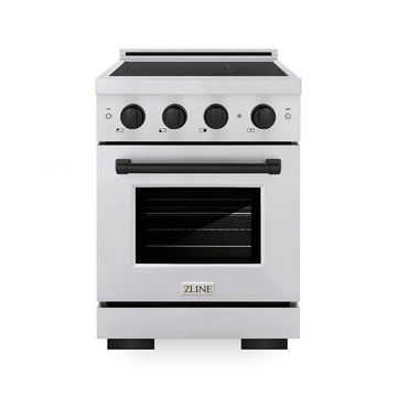 ZLINE 24 in Induction Range 3.2 cu ft Stainless Steel 3 Element Cooktop Electric Convection Oven Matte Black Accents (SINRZ-24-MB)