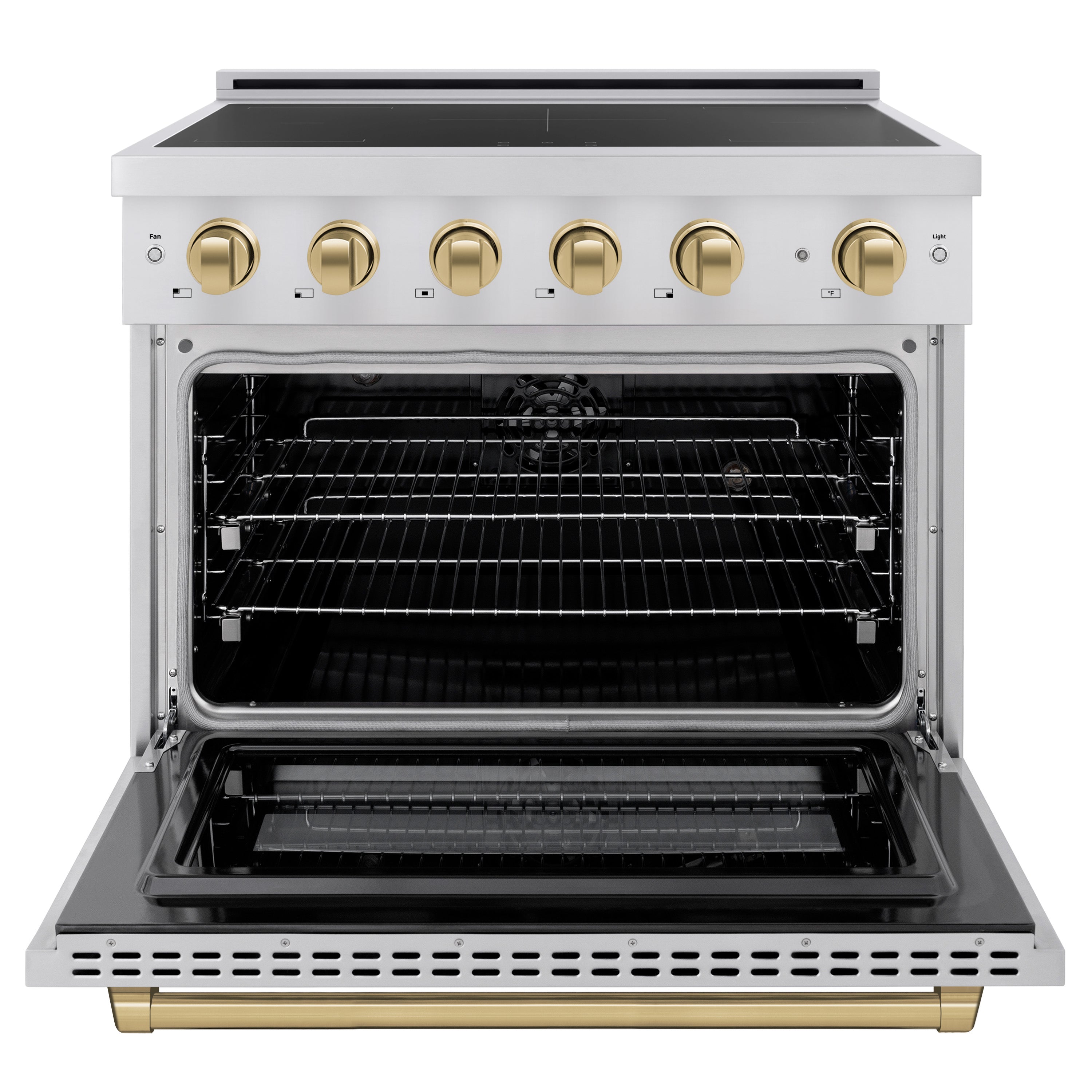 ZLINE 36 in. Induction Range 5.2 cu. ft. 5 Element Cooktop Electric Oven Stainless Steel Champagne Bronze Accents (SINRZ-36-CB)