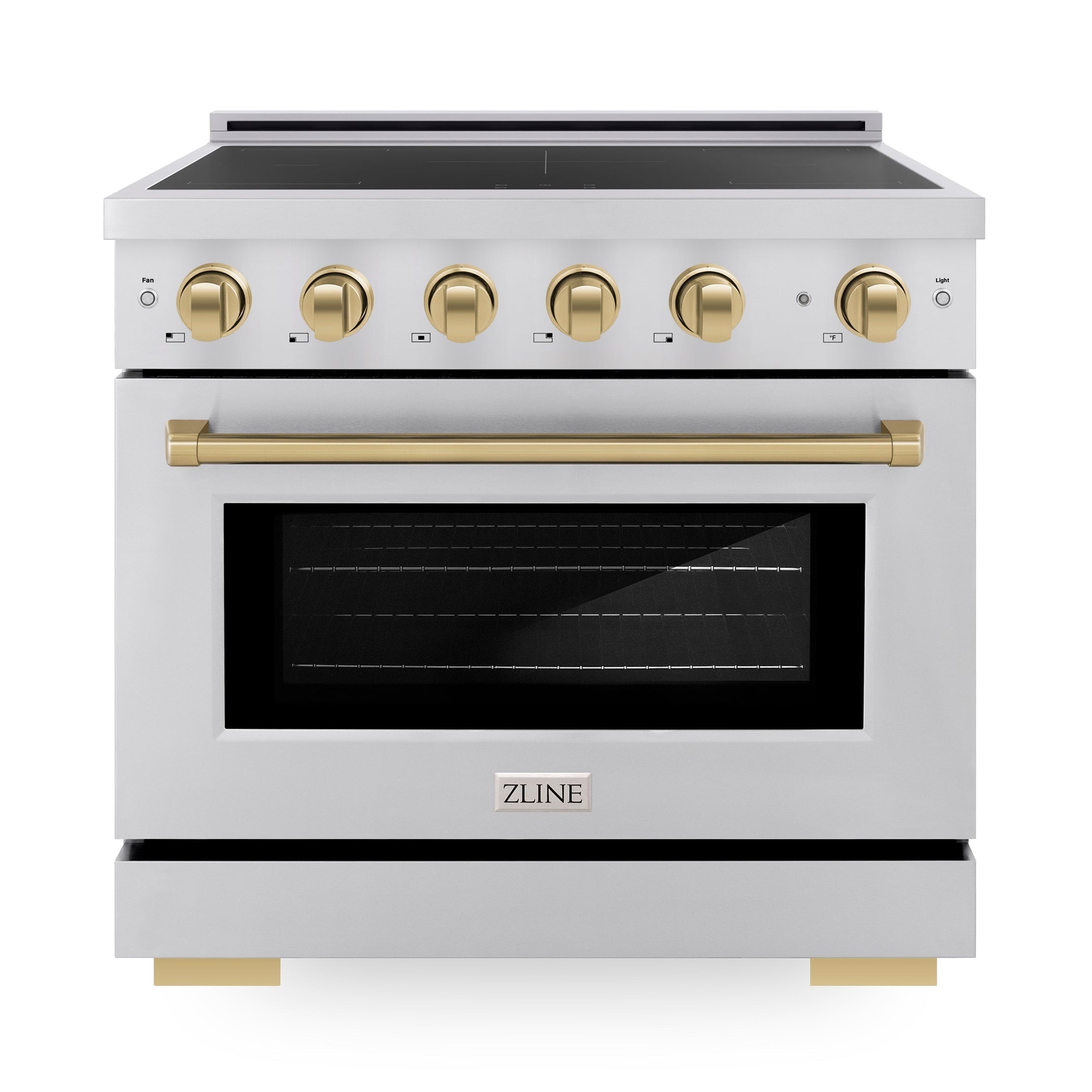 ZLINE 36 in. Induction Range 5.2 cu. ft. 5 Element Cooktop Electric Oven Stainless Steel Champagne Bronze Accents (SINRZ-36-CB)