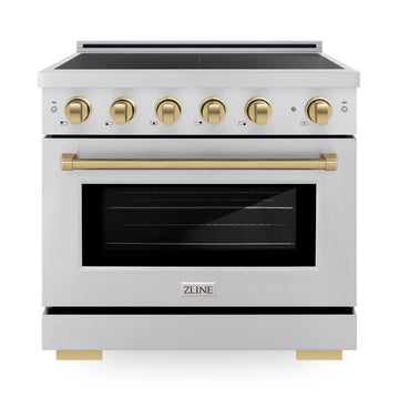 ZLINE 36 in. Induction Range 5.2 cu. ft. 5 Element Cooktop Electric Oven Stainless Steel Champagne Bronze Accents (SINRZ-36-CB)