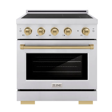 ZLINE 30 in. Induction Range 4.2 cu. ft. 4 Element Cooktop Electric Oven Stainless Steel Champagne Bronze Accents (SINRZ-30-CB)