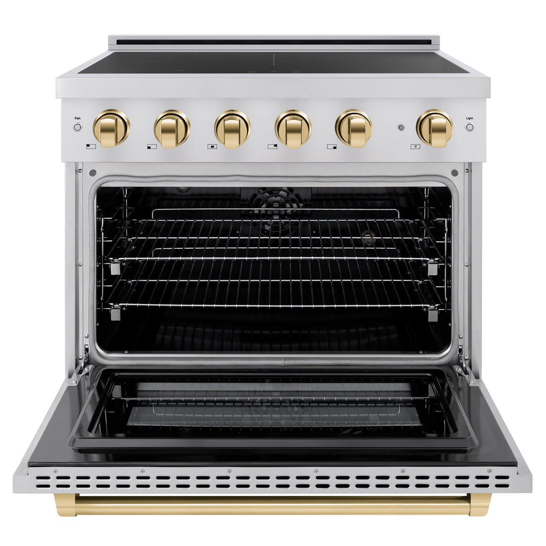 ZLINE 36 in Induction Range 5.2 cu. ft. 5 Element Cooktop Electric Oven Stainless Steel Gold Accents (SINRZ-36-G)