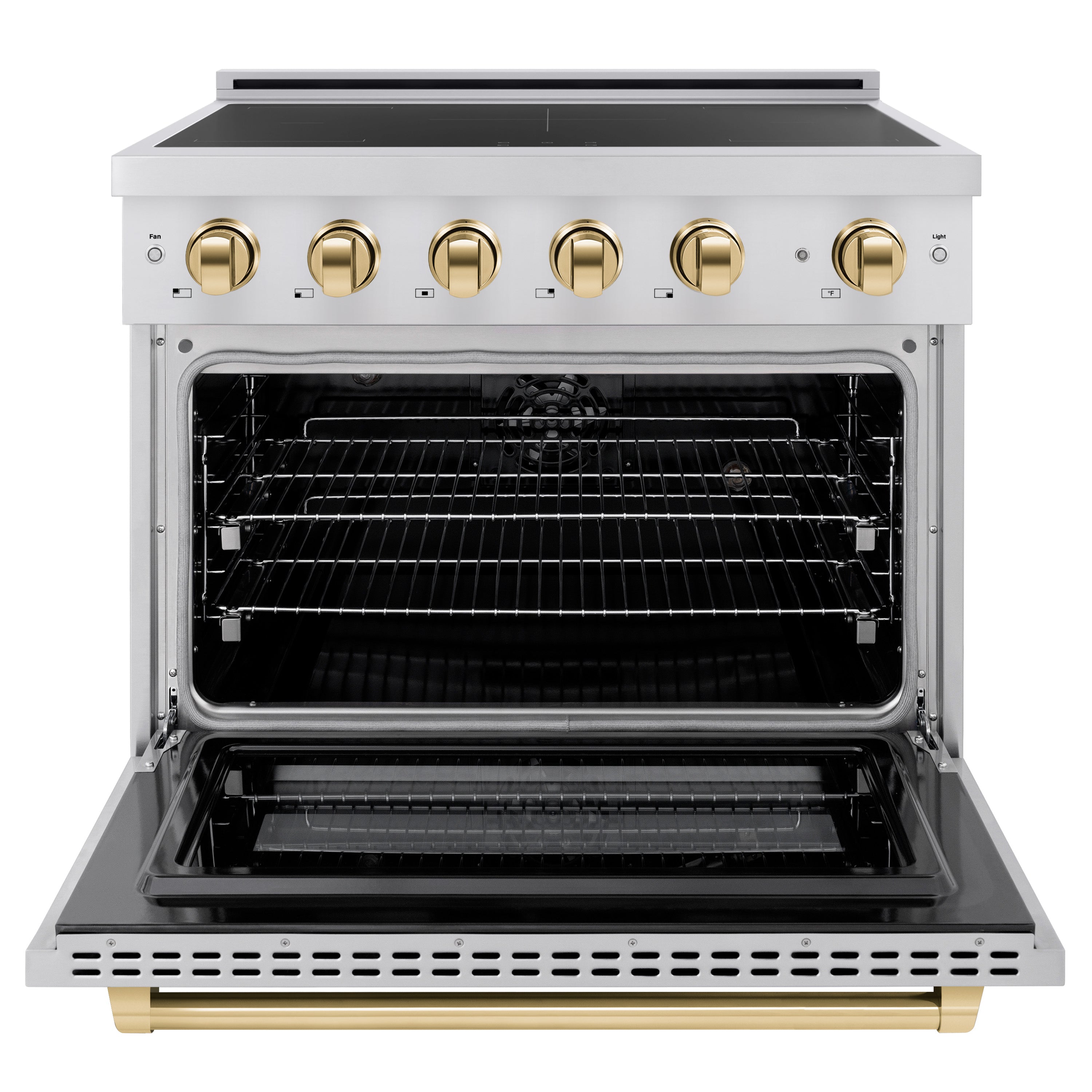 ZLINE 36 in Induction Range 5.2 cu. ft. 5 Element Cooktop Electric Oven Stainless Steel Gold Accents (SINRZ-36-G)