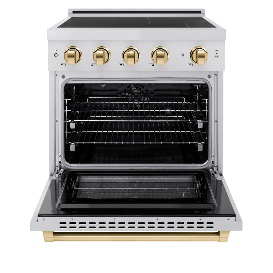 ZLINE 30 in. Induction Range 4.2 cu. ft. 4 Element Cooktop Electric Oven Stainless Steel Polished Gold Accents (SINRZ-30-G)