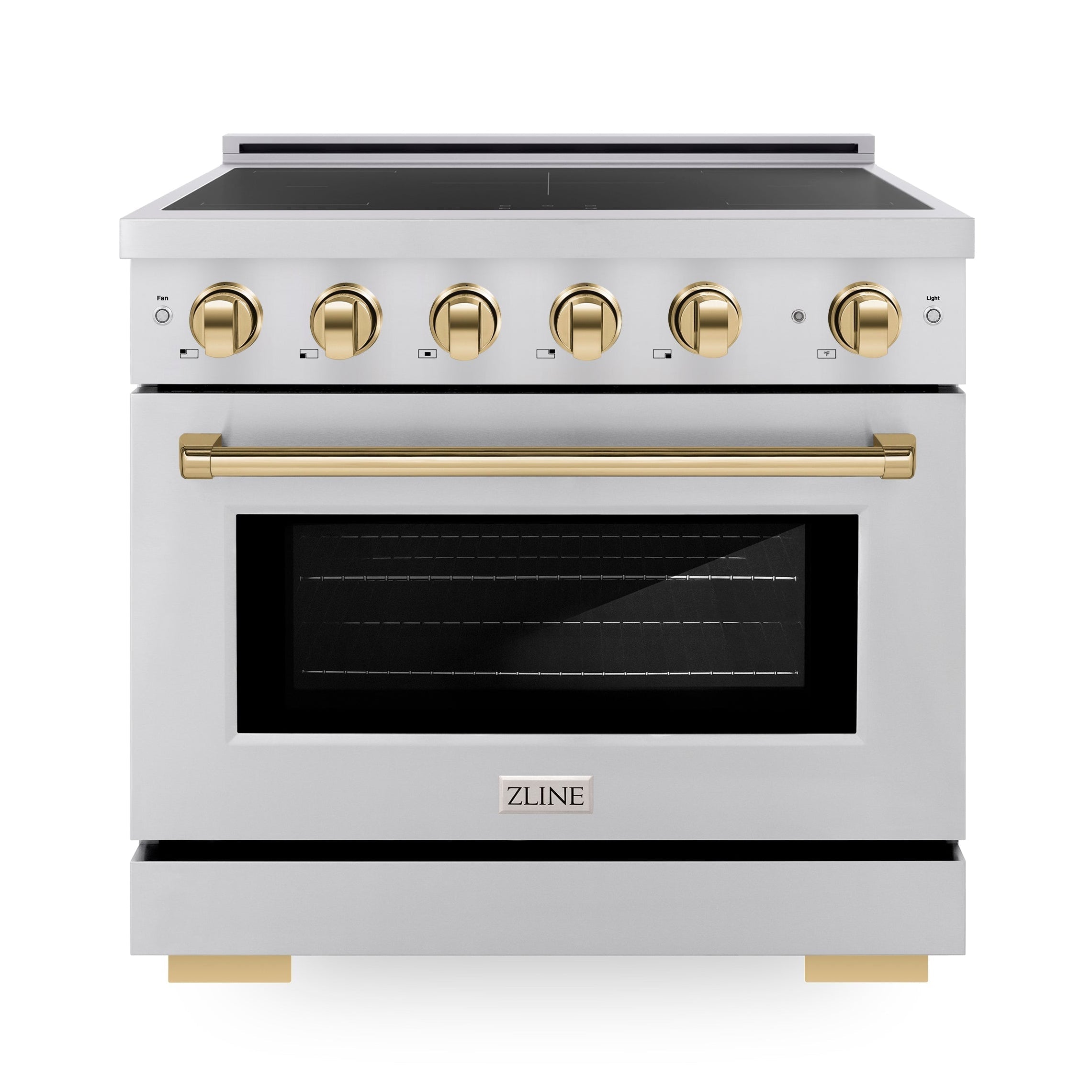 ZLINE 36 in Induction Range 5.2 cu. ft. 5 Element Cooktop Electric Oven Stainless Steel Gold Accents (SINRZ-36-G)