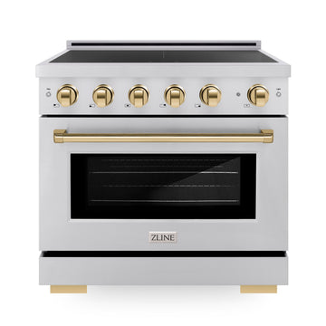ZLINE 36 in Induction Range 5.2 cu. ft. 5 Element Cooktop Electric Oven Stainless Steel Gold Accents (SINRZ-36-G)