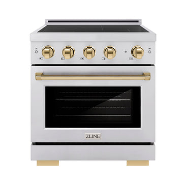 ZLINE 30 in. Induction Range 4.2 cu. ft. 4 Element Cooktop Electric Oven Stainless Steel Polished Gold Accents (SINRZ-30-G)