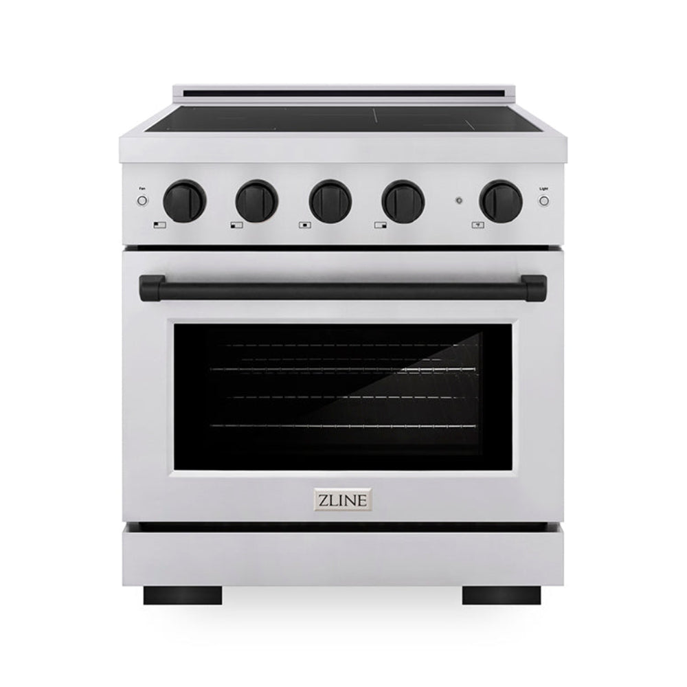 ZLINE 30 in. Induction Range 4.2 cu. ft. 4 Element Cooktop Electric Convection Oven Stainless Steel Matte Black Accents (SINRZ-30-MB)