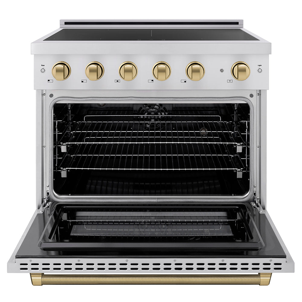 ZLINE 36 in Induction Range 5.2 cu ft Electric Convection Oven 5 Element Cooktop Champagne Bronze Accents (SINRZ-36-KCB)