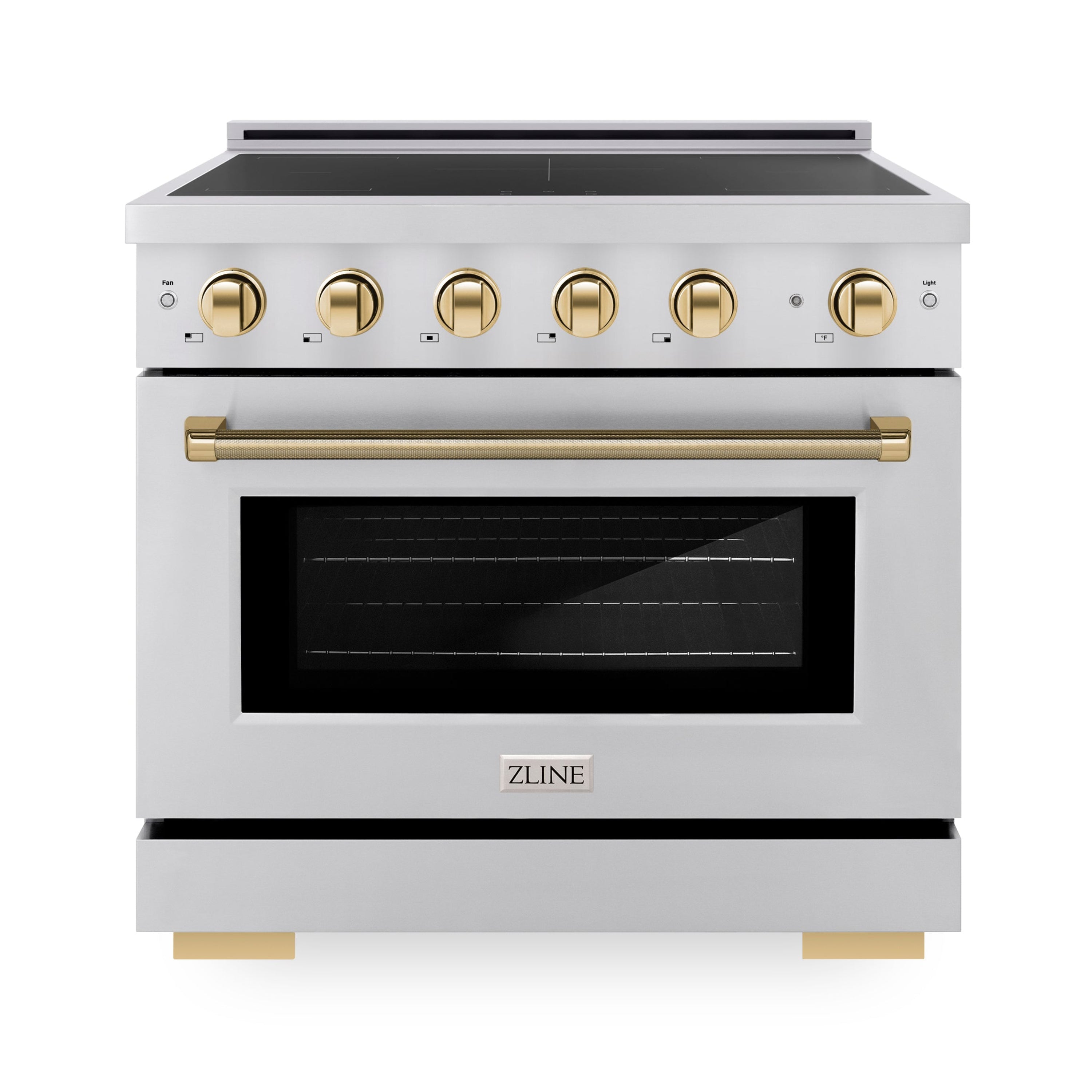 ZLINE 36 in. Induction Range 5.2 cu. ft. 5 Element Cooktop Electric Convection Oven Stainless Steel Polished Gold Accents (SINRZ-36-KG)