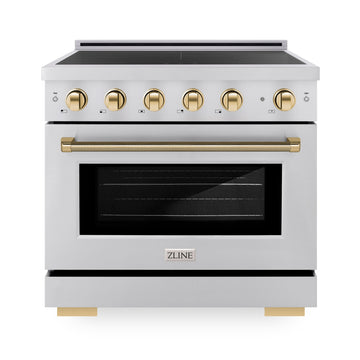 ZLINE 36 in. Induction Range 5.2 cu. ft. 5 Element Cooktop Electric Convection Oven Stainless Steel Polished Gold Accents (SINRZ-36-KG)