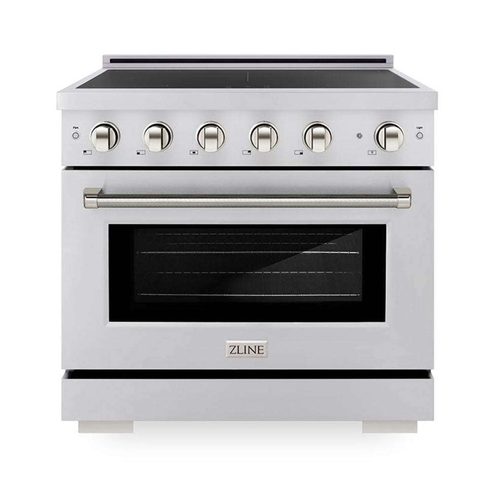 ZLINE 36 in. Induction Range 5.2 cu. ft. 5 Element Cooktop Electric Convection Oven Stainless Steel Polished Nickel Accents (SINRZ-36-KPN)