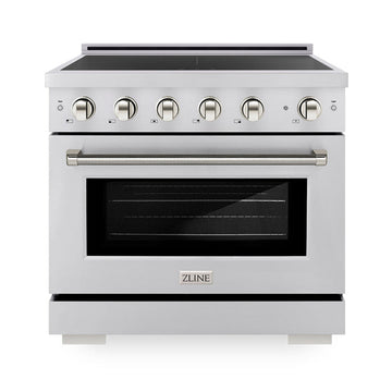 ZLINE 36 in. Induction Range 5.2 cu. ft. 5 Element Cooktop Electric Convection Oven Stainless Steel Polished Nickel Accents (SINRZ-36-KPN)