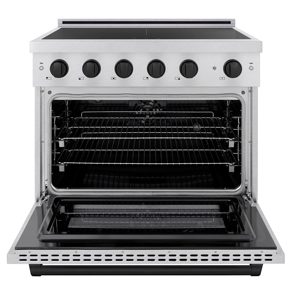 ZLINE 36 in. Induction Range 5.2 cu. ft. 5 Element Cooktop Electric Convection Oven Stainless Steel Matte Black Accents (SINRZ-36-MB)