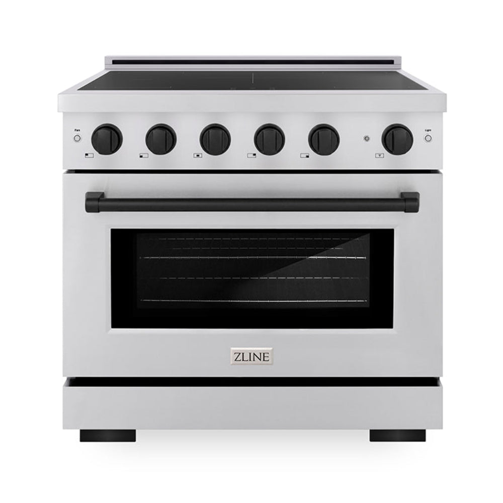 ZLINE 36 in. Induction Range 5.2 cu. ft. 5 Element Cooktop Electric Convection Oven Stainless Steel Matte Black Accents (SINRZ-36-MB)