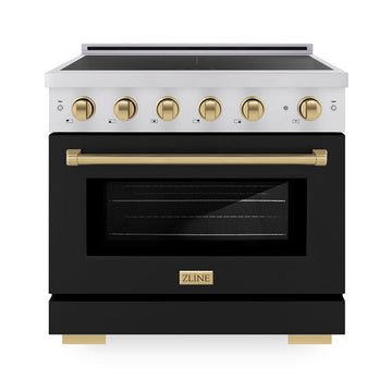 ZLINE 36 in. Induction Range 5.2 cu. ft. 5 Elements Electric Convection Oven Stainless Steel Black Matte Door Champagne Bronze Accents (SINRZ-BLM-36-CB)