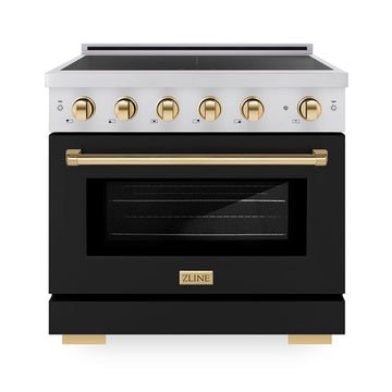ZLINE 36 in. Induction Range 5.2 cu. ft. 5 Element Cooktop Electric Convection Oven Stainless Steel Black Matte Door Polished Gold Accents (SINRZ-BLM-36-G)
