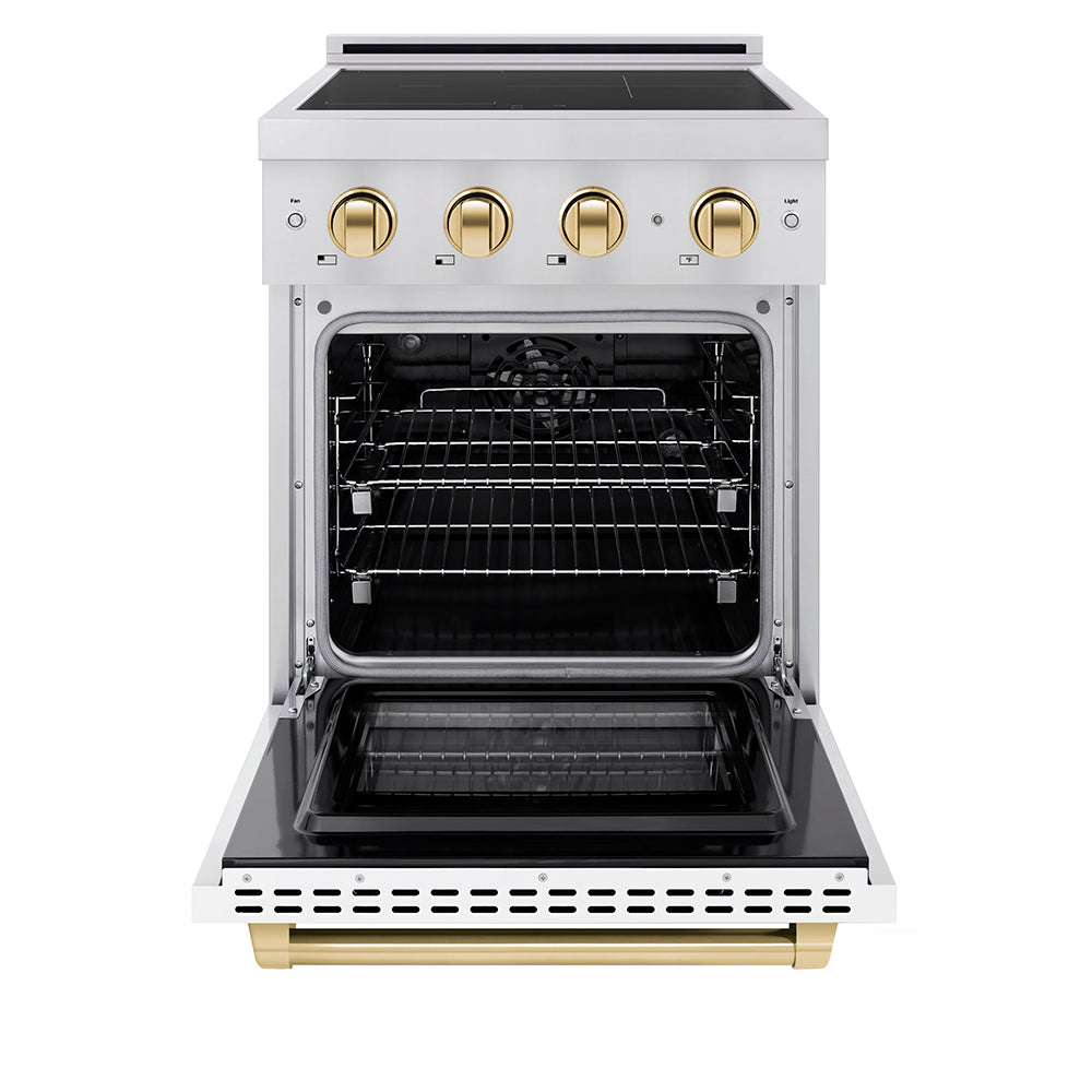 ZLINE 24 in Induction Range 3.2 cu. ft Electric Convection Oven Stainless Steel White Matte Door Polished Gold Accents (SINRZ-WM-24-G)