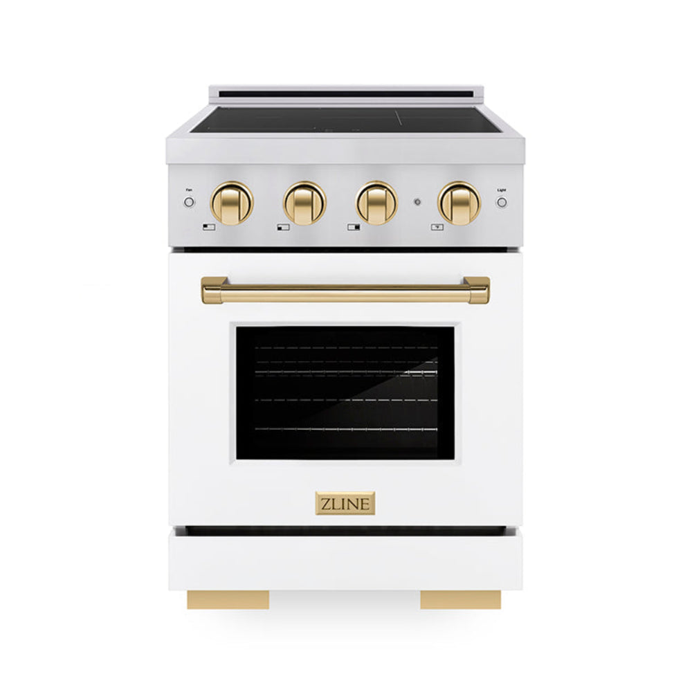 ZLINE 24 in Induction Range 3.2 cu. ft Electric Convection Oven Stainless Steel White Matte Door Polished Gold Accents (SINRZ-WM-24-G)