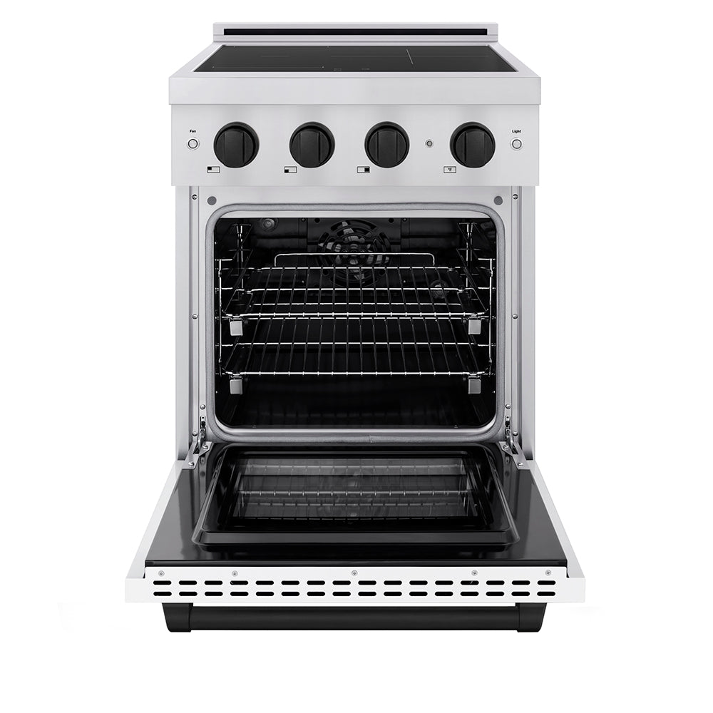 ZLINE 24 in. Induction Range 3.2 cu. ft. Electric Convection Oven 3 Burners Stainless Steel White Matte Door Matte Black Accents (SINRZ-WM-24-MB)