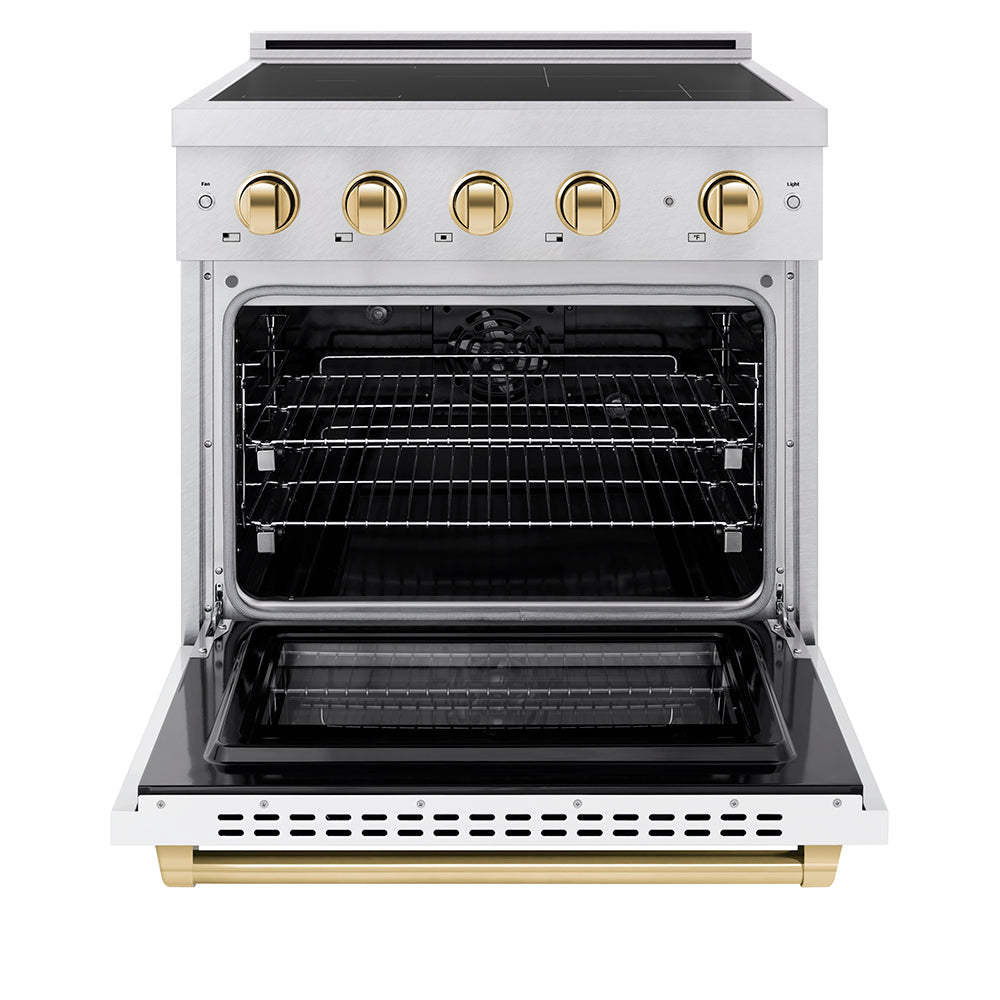 ZLINE 30 in. Induction Range 4.2 cu. ft. 4 Elements Electric Convection Oven Stainless Steel White Matte Door Polished Gold Accents (SINRZ-WM-30-G)