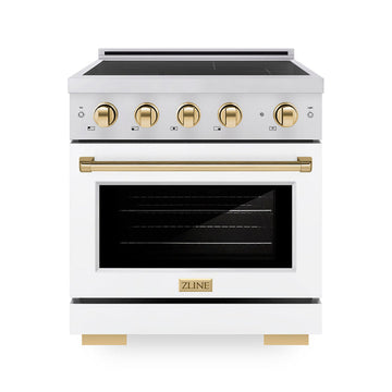 ZLINE 30 in. Induction Range 4.2 cu. ft. 4 Elements Electric Convection Oven Stainless Steel White Matte Door Polished Gold Accents (SINRZ-WM-30-G)