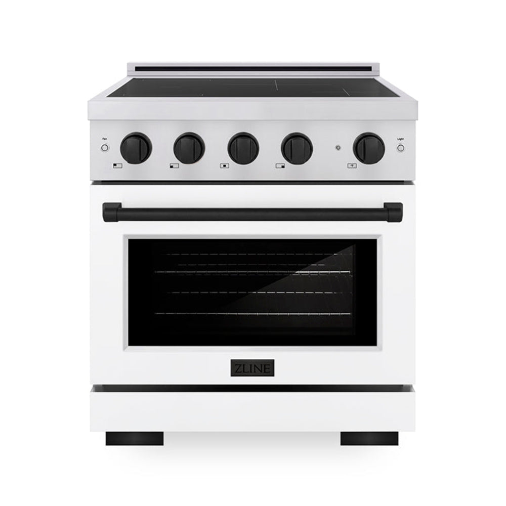 ZLINE 30 in. Induction Range 4.2 cu. ft. 4 Elements Electric Convection Oven White Matte Door Matte Black Accents (SINRZ-WM-30-MB)