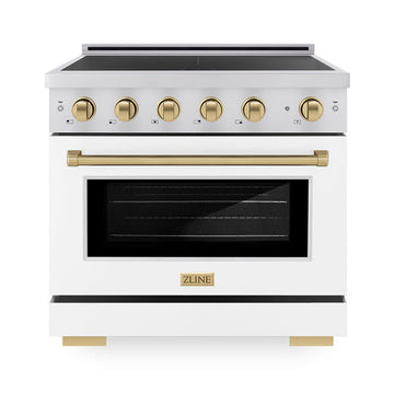 ZLINE 36 in. Induction Range 5.2 cu. ft. 5 Element Cooktop Electric Convection Oven Stainless Steel White Matte Door Champagne Bronze Accents (SINRZ-WM-36-CB)