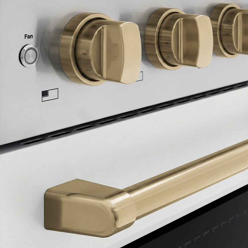 ZLINE 36 in. Induction Range 5.2 cu. ft. 5 Element Cooktop Electric Convection Oven Stainless Steel White Matte Door Champagne Bronze Accents (SINRZ-WM-36-CB)