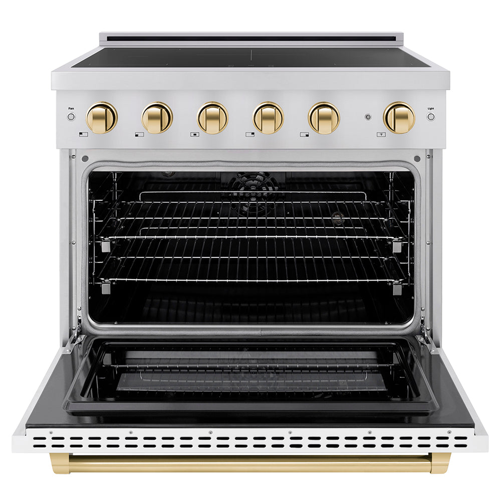 ZLINE 36 in Induction Range 5.2 cu ft Electric Convection Oven 5 Elements Stainless Steel White Matte Door Polished Gold Accents (SINRZ-WM-36-G)