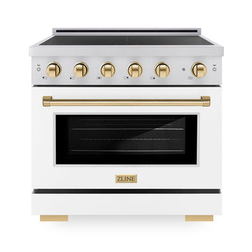 ZLINE 36 in Induction Range 5.2 cu ft Electric Convection Oven 5 Elements Stainless Steel White Matte Door Polished Gold Accents (SINRZ-WM-36-G)