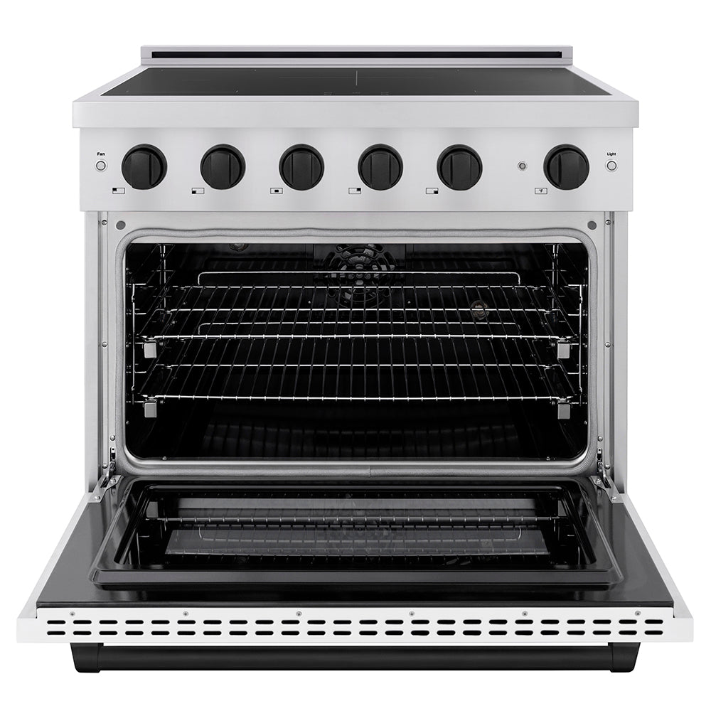 ZLINE 36 in. Induction Range 5.2 cu. ft. 5 Element Cooktop Electric Convection Oven Stainless Steel White Matte Door Matte Black Accents (SINRZ-WM-36-MB)