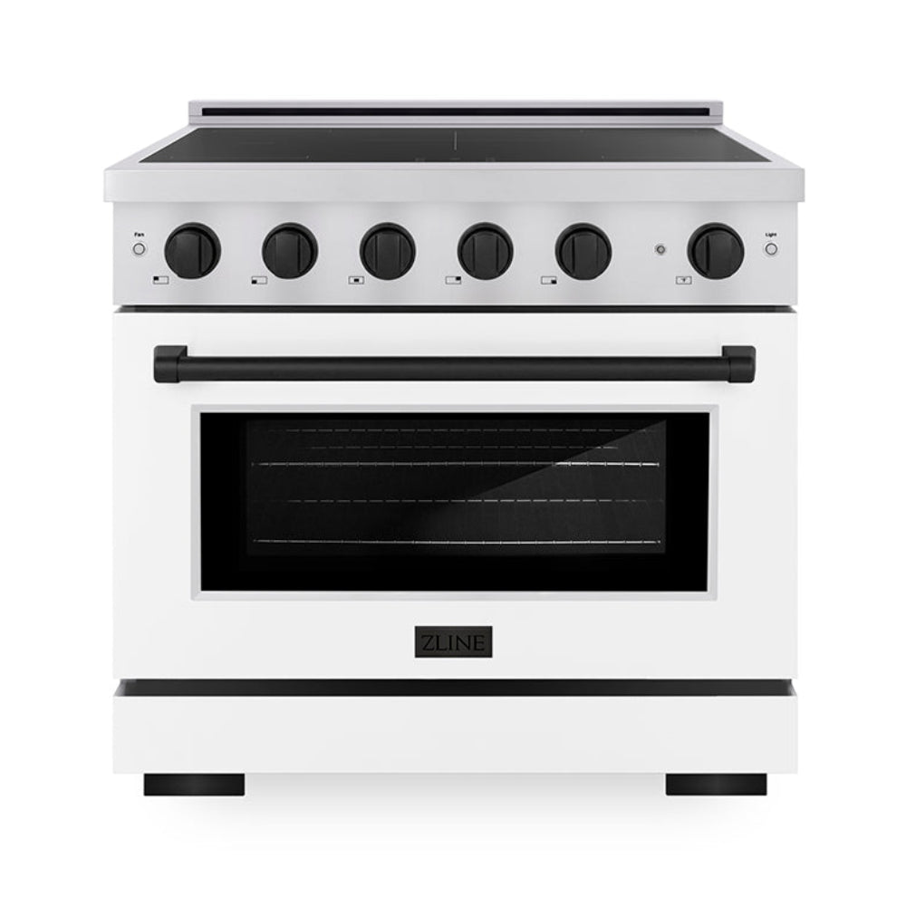 ZLINE 36 in. Induction Range 5.2 cu. ft. 5 Element Cooktop Electric Convection Oven Stainless Steel White Matte Door Matte Black Accents (SINRZ-WM-36-MB)