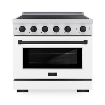 ZLINE 36 in. Induction Range 5.2 cu. ft. 5 Element Cooktop Electric Convection Oven Stainless Steel White Matte Door Matte Black Accents (SINRZ-WM-36-MB)