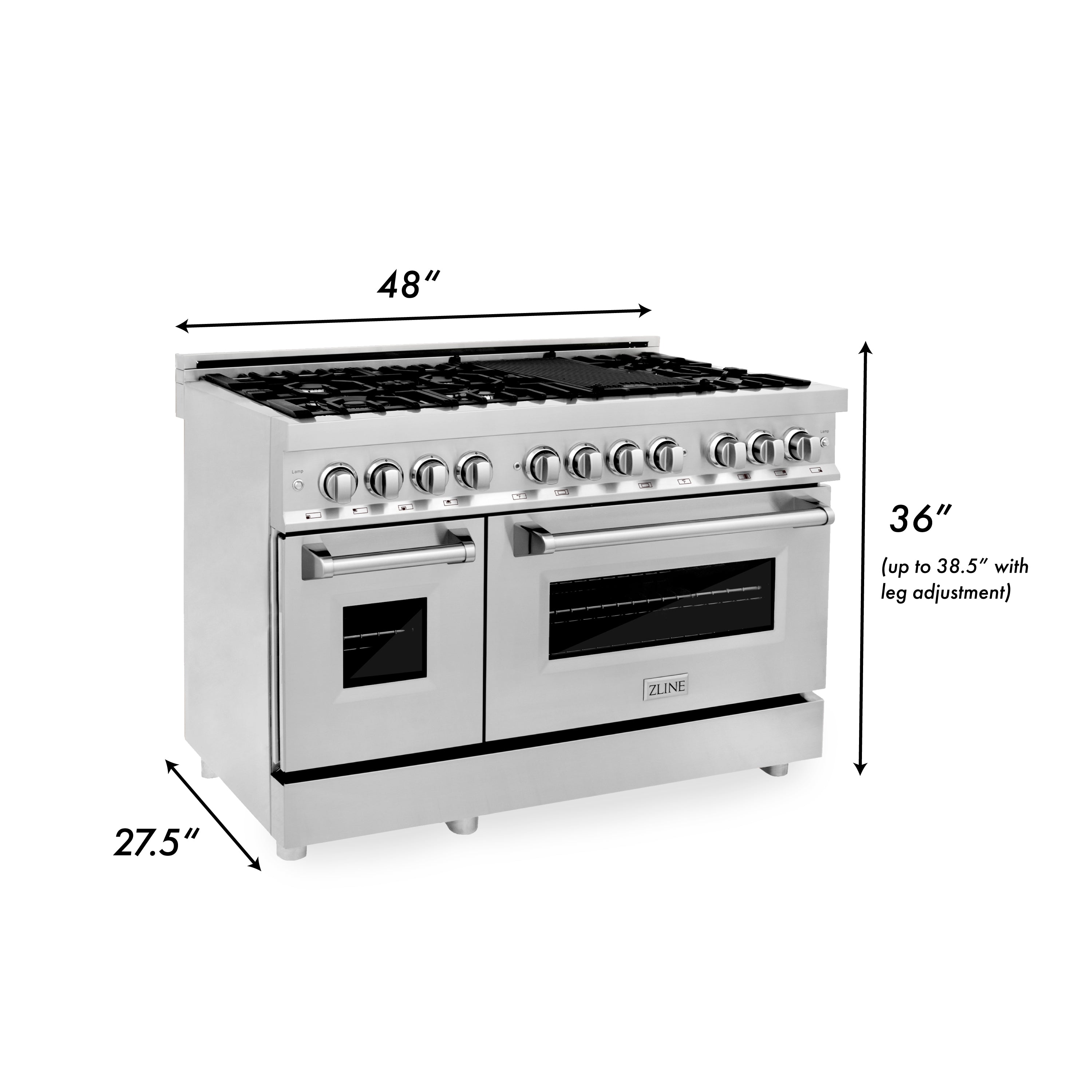 ZLINE 48-Inch Dual Fuel Range with Gas Cooktop, Electric Oven, Griddle, 6.0 cu. ft., Stainless Steel, Model RA-GR-48