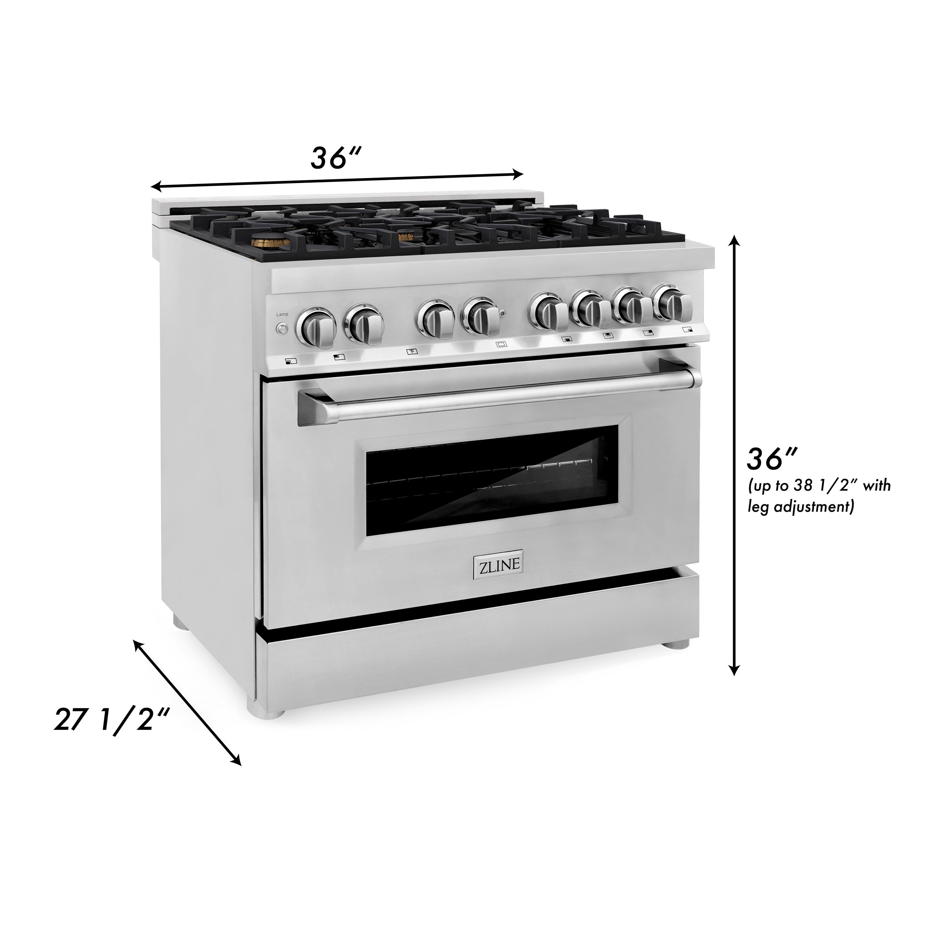 ZLINE 36-Inch Dual Fuel Range with 6 Gas Burners and Electric Convection Oven, Stainless Steel with Brass Burners (RA-BR-36)