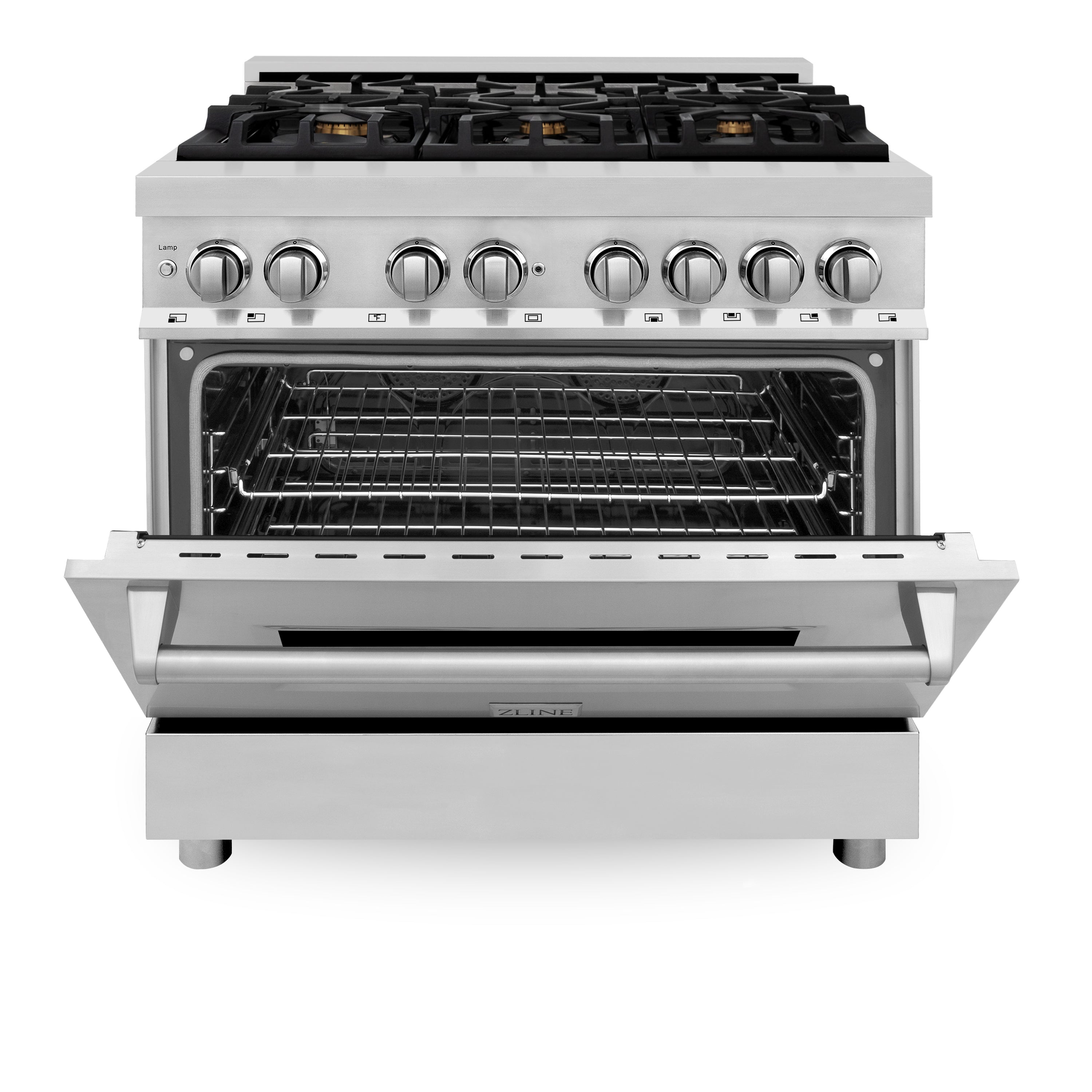ZLINE 36-Inch Dual Fuel Range with 6 Gas Burners and Electric Convection Oven, Stainless Steel with Brass Burners (RA-BR-36)