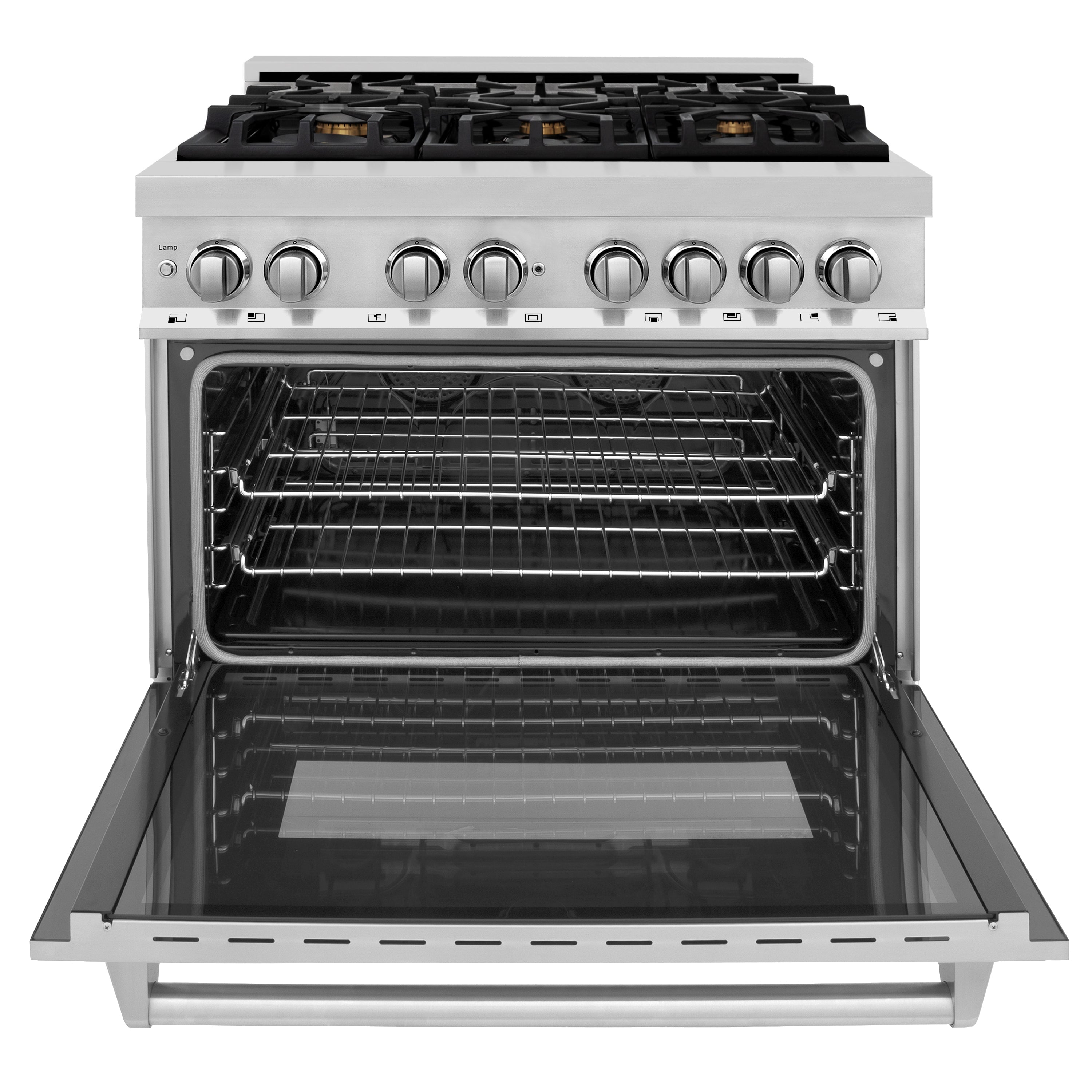 ZLINE 36-Inch Dual Fuel Range with 6 Gas Burners and Electric Convection Oven, Stainless Steel with Brass Burners (RA-BR-36)