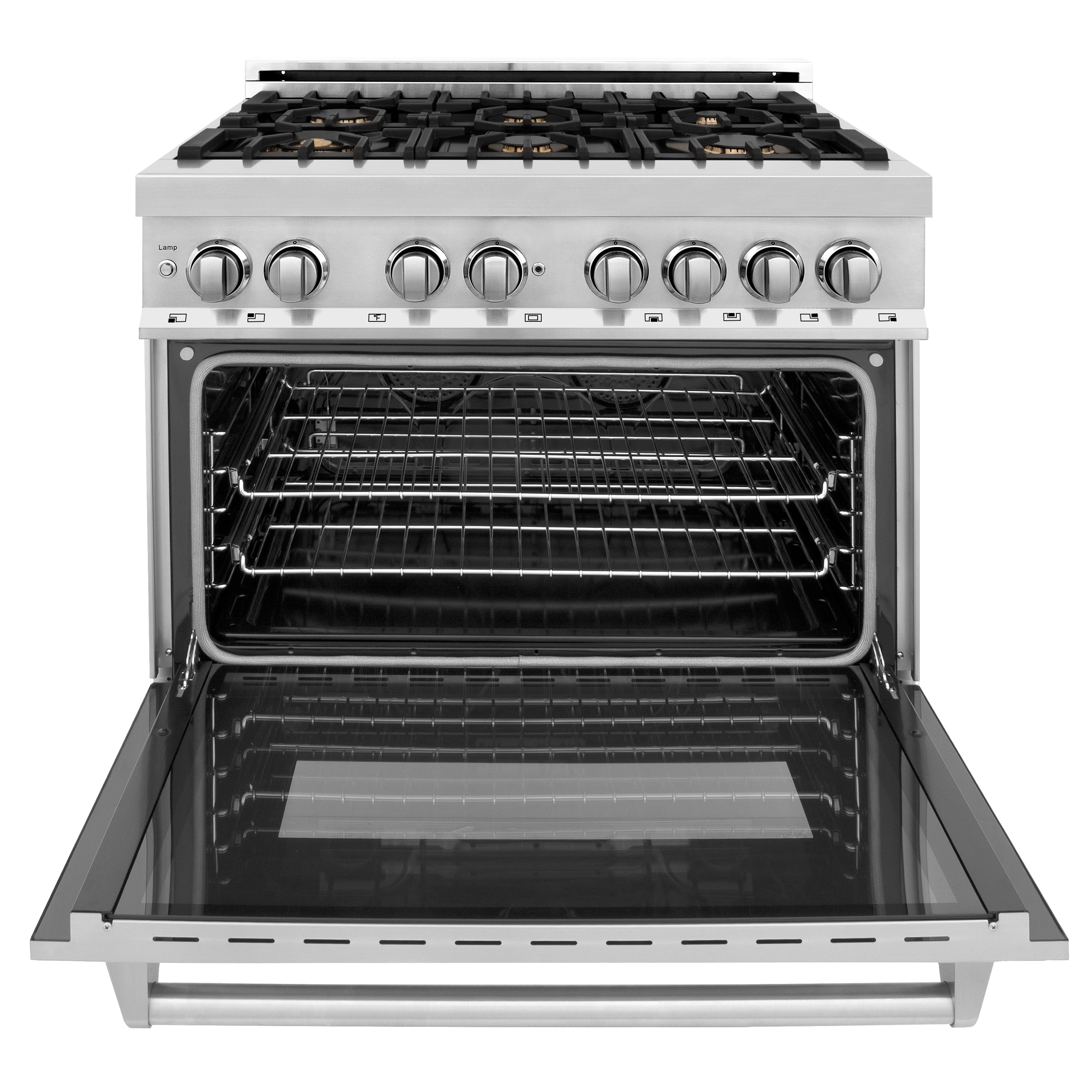 ZLINE 36 in. Dual Fuel Range with 6 Brass Gas Burners, Electric Convection Oven, Griddle, 4.6 cu. ft., Stainless Steel (RA-BR-GR-36)