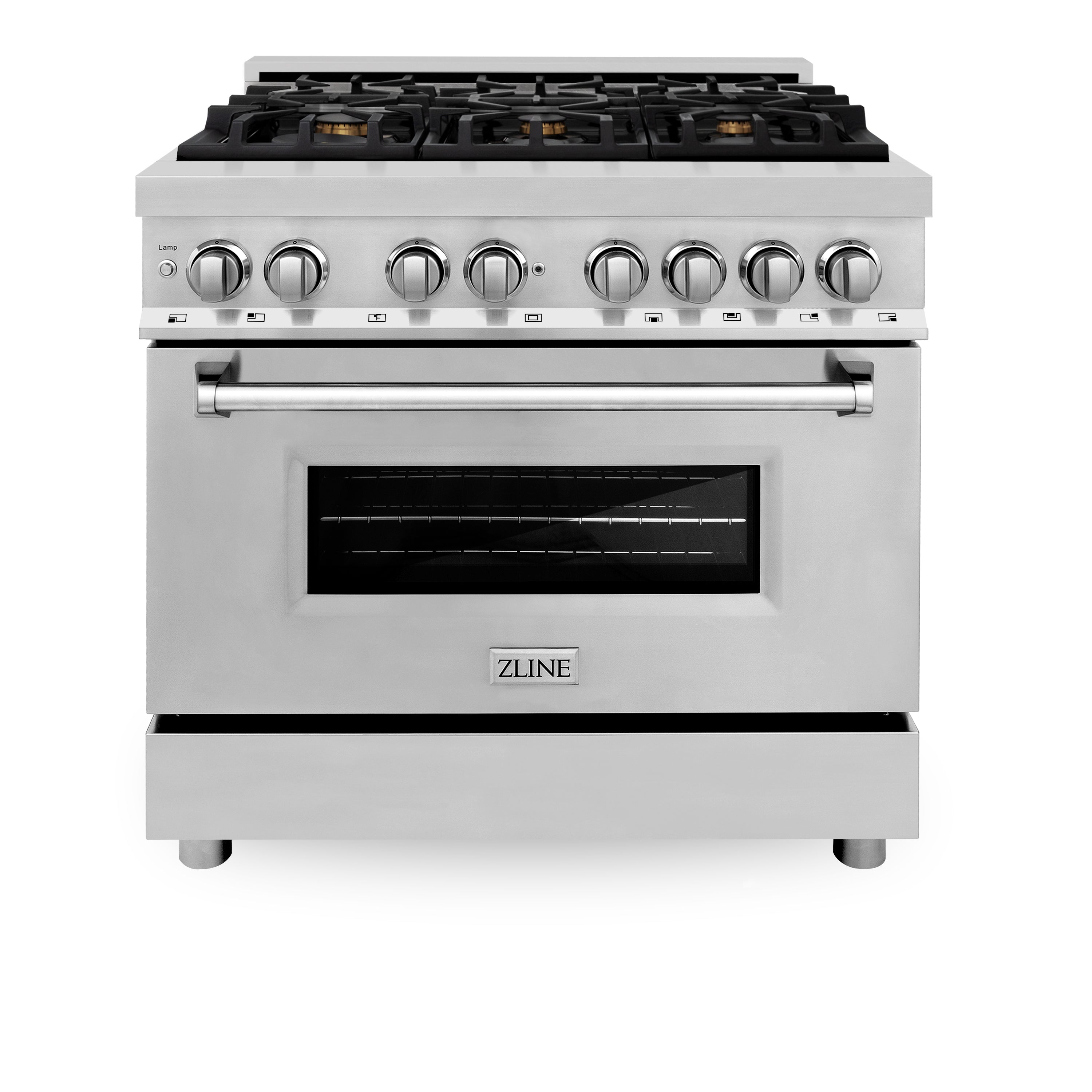 ZLINE 36-Inch Dual Fuel Range with 6 Gas Burners and Electric Convection Oven, Stainless Steel with Brass Burners (RA-BR-36)