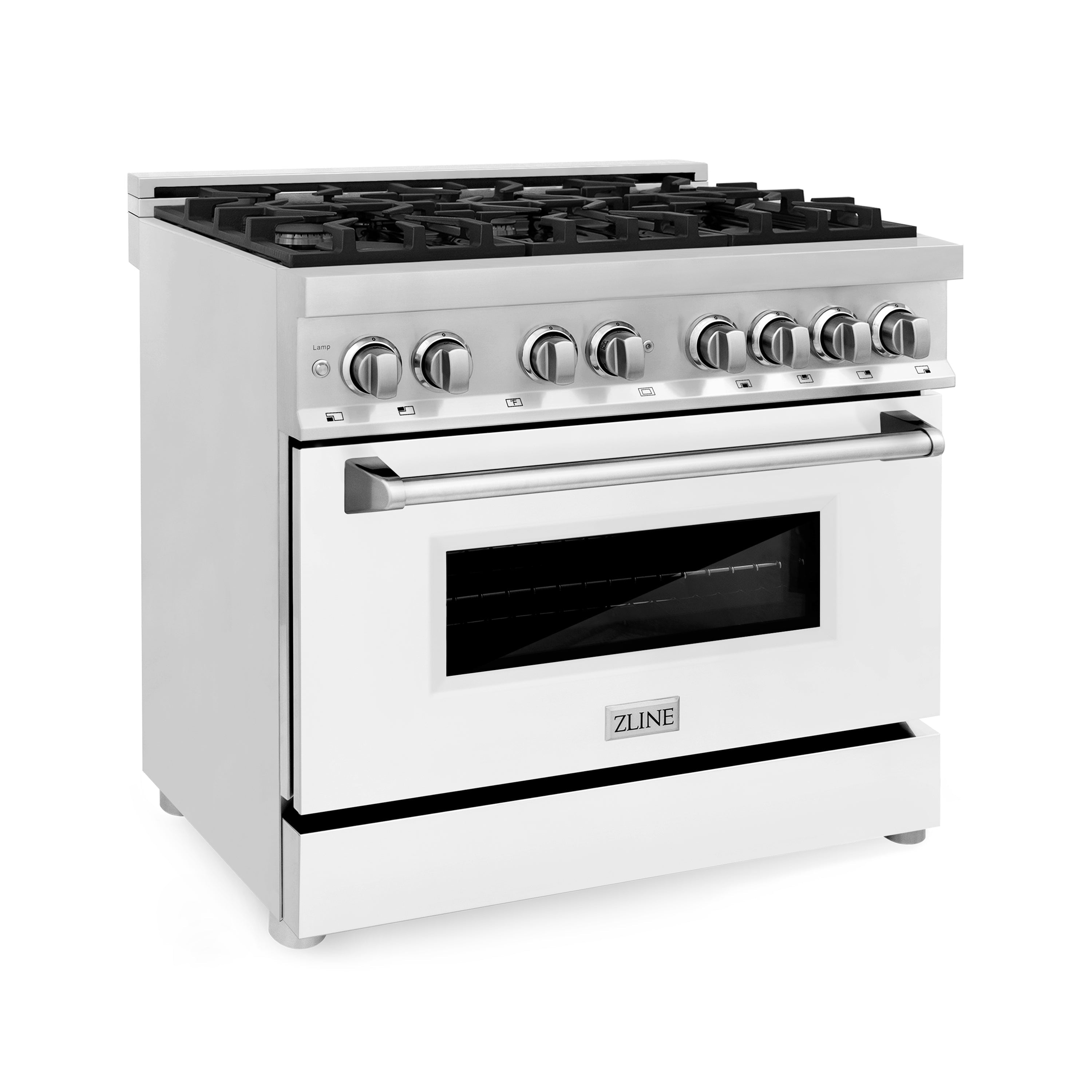 ZLINE 36-Inch Dual Fuel Professional Range with 6 Gas Burners, Electric Convection Oven, White Matte Door, Stainless Steel, Model RA-WM-36